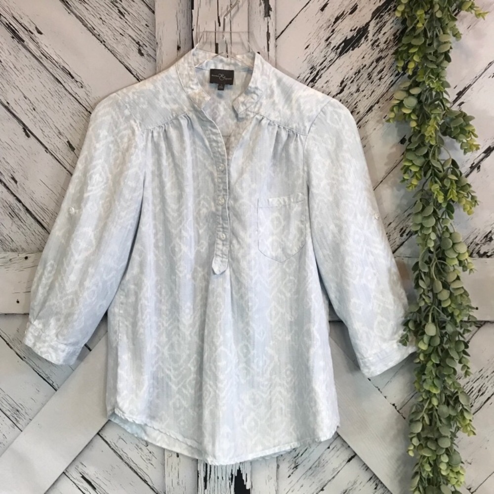 Market & Spruce Chambray Printed Popover Top S